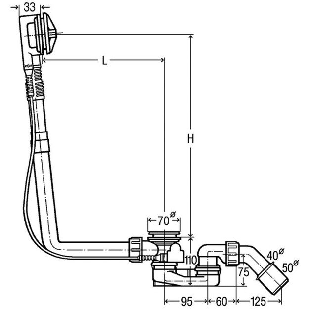 Sifonas nestandartinėms vonioms su vandens perpylimu, be apdailos Viega 111 069 1