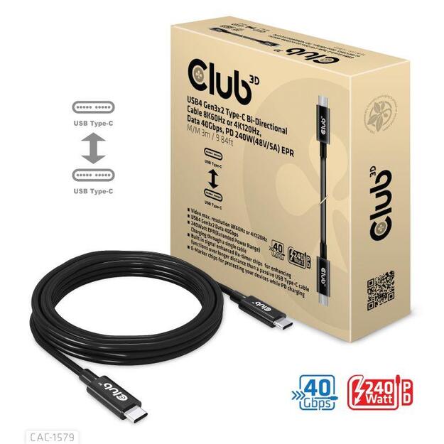 CABLE USB-C 3M/M/M CAC-1579 CLUB3D