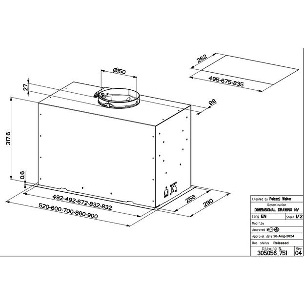 Įmontuojamasis gartraukis Faber INKA LUX EVO WH MATT A52, 305.0665.357 3