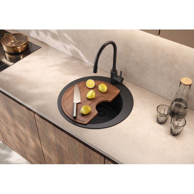 Komplektas: virtuvės plautuvė, maišytuvas ir lentelė HELIKA SR100-114W+5523E2-001+SR-416.300 (sapele 3