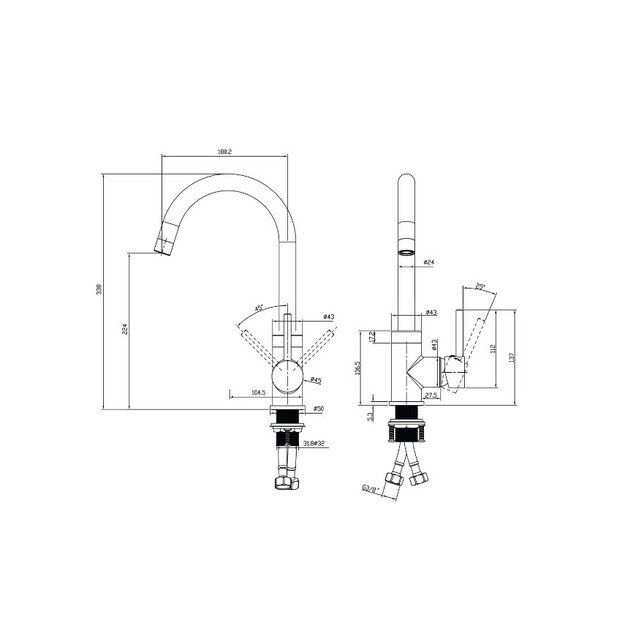 Komplektas: virtuvės plautuvė, maišytuvas ir lentelė HELIKA SR100-114W+5523E2-001+SR-416.300 (sapele 2
