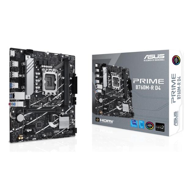 Mainboard|ASUS|Intel B760 Express|LGA1700|Micro-ATX|Memory DDR4|Memory slots 2|2xPCI-Express 4.0 1x|1xPCI-Express 4.0 16x|2xM.2|1x15pin D-sub|1xHDMI|4xUSB 2.0|4xUSB 3.2|1xOptical S/PDIF|3xAudio port|PRIMEB760M-RD4