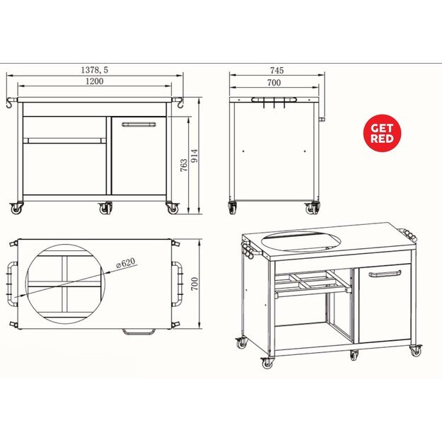 Kamado GET RED kepsninės stalas 5