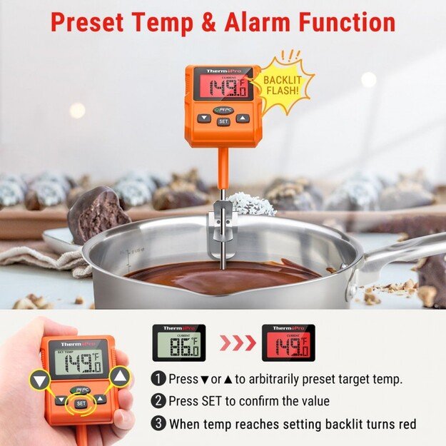 Skaitmeninis aliejaus ir saldainių termometras su zondu ThermoPro TP511 5