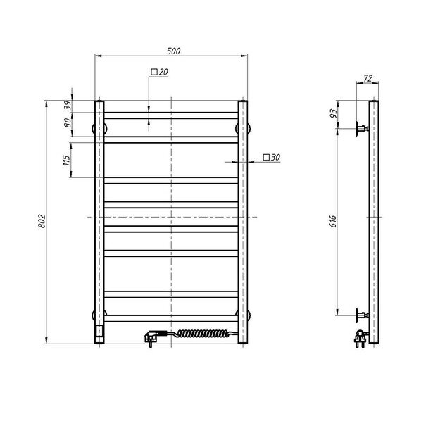 El.rankšluosčių džiovintuvas Navin Loft 500*800 Sensor dešinė 10-043053-5080