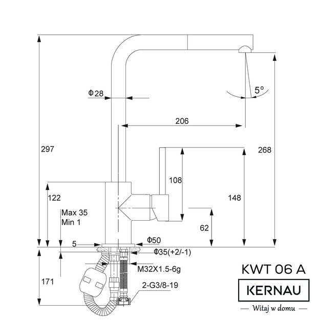 Maišytuvas su ištr. žarna Kernau KWT 06A PO 60007 BLACK METALLIC