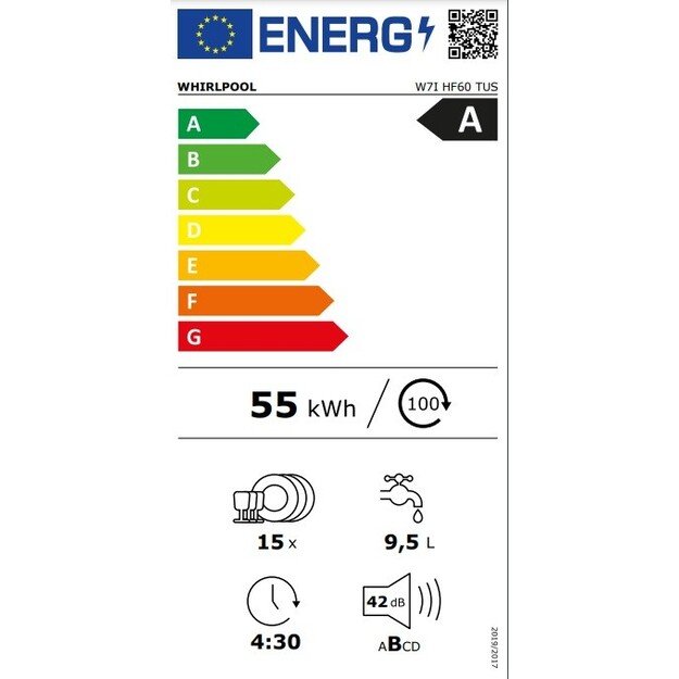 Įmontuojama indaplovė Whirlpool W7I HF60 TUS