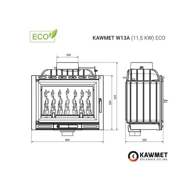 Ketaus įdėklas židiniui KAWMET W13A 11,5 kW ECO