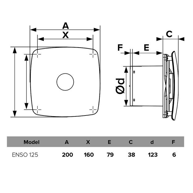 Vonios kambario ventiliatorius Vlano ENSO 125 TH (su laikmačiu ir drėgmės jutikliu) 125 mm 1