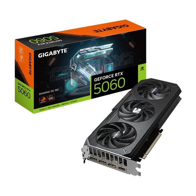 Graphics Card|GIGABYTE|NVIDIA GeForce RTX 5060|8 GB|GDDR7|128 bit|PCIE 5.0 16x|GPU 2595 MHz|Triple slot Fansink|1xHDMI|3xDisplayPort|GV-N5060GAMINGOC-8GD