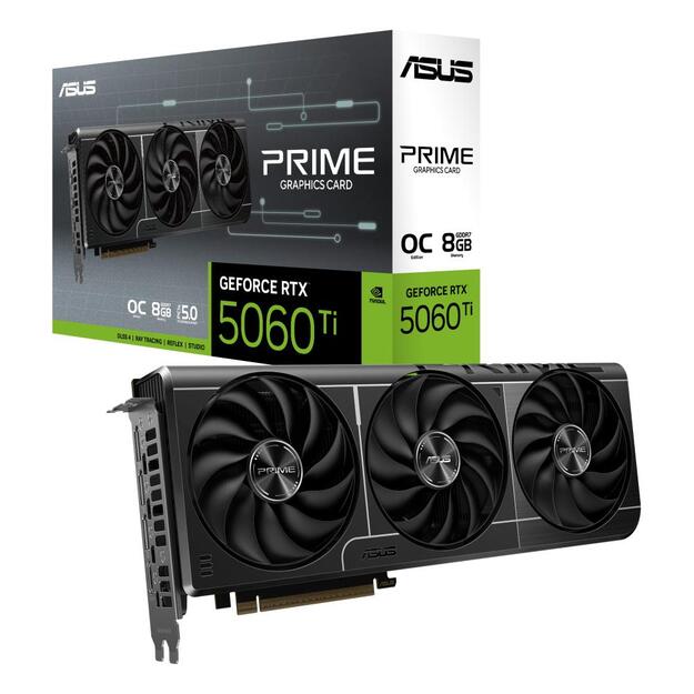 Graphics Card|ASUS|NVIDIA GeForce RTX 5060 Ti|8 GB|GDDR7|128 bit|PCIE 5.0 16x|Triple slot Fansink|1xHDMI|3xDisplayPort|PRIME-RTX5060TI-O8G