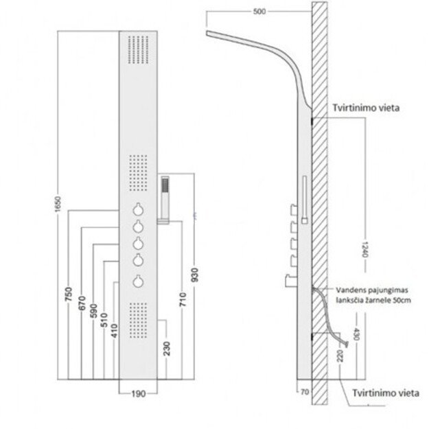 Dušo panelė su standartiniu maišytuvu Corsan Samsara Inox, S003M inox 1