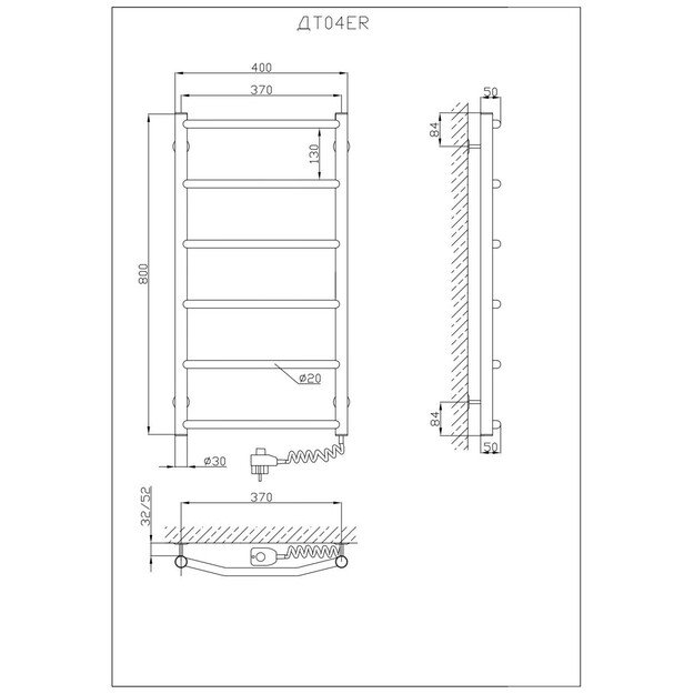 Elektrinis rankšluosčių džiovintuvas Kosser Trapecija 800x400/6 ER reg. (laidas dešinėje) 2