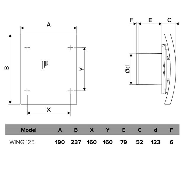 Vonios kambario ventiliatorius Vlano MOON 125 T (su laikmačiu)   x1A125 mm 4
