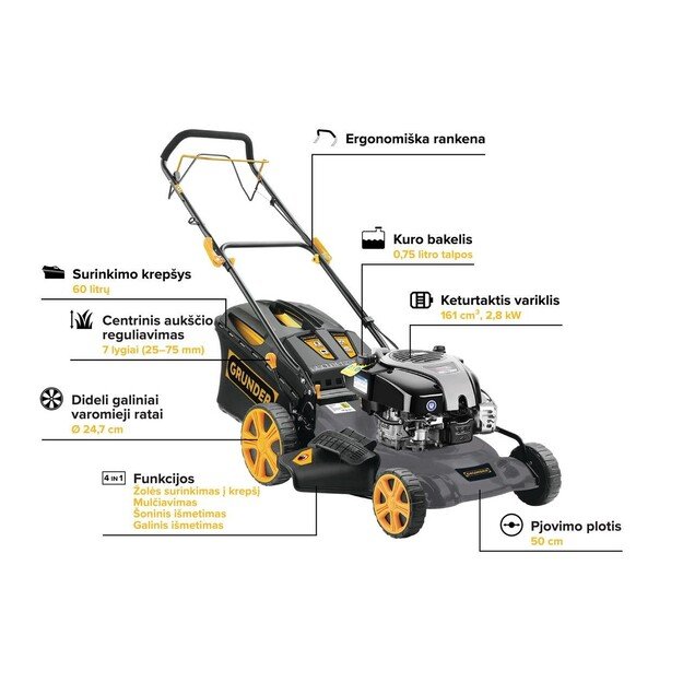 Benzininė vejapjovė Grunder S511VHY BS750EX, savaeigė, 50 cm 2