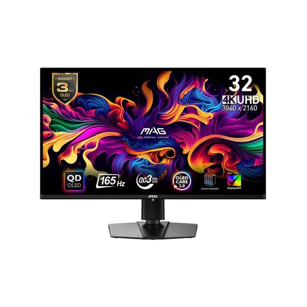 Monitor|MSI|31.5 |Gaming|Panel QD-OLED|3840x2160|16:9|165Hz|0.03 ms|Swivel|Pivot|Height adjustable|Tilt|Colour Black|MAG321UPQD-OLED