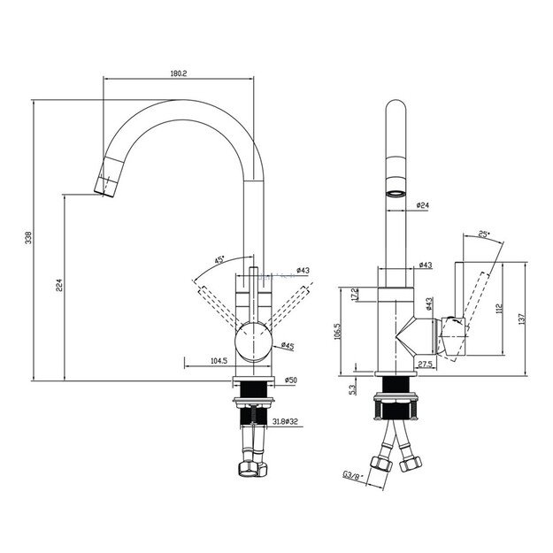 Komplektas: virtuvės plautuvė, maišytuvas ir lentelė HELIKA SR100-113W+5523E2-001+SR-416.300 (bambo) 1