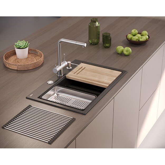 Plautuvė su dozatoriumi ir pjaustymo lenta Quadron MARC 120 HQC7650U7_BS, juoda/plieno 1