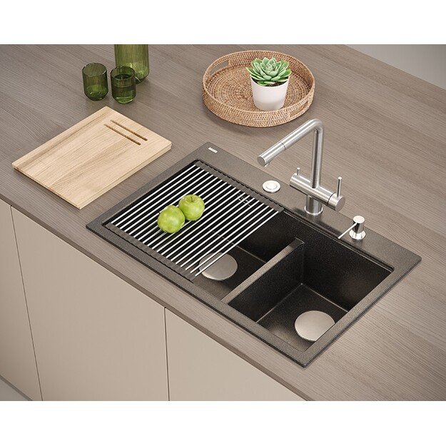 Plautuvė su dozatoriumi ir pjaustymo lenta Quadron MARC 120 HQC7650U7_BS, juoda/plieno 7