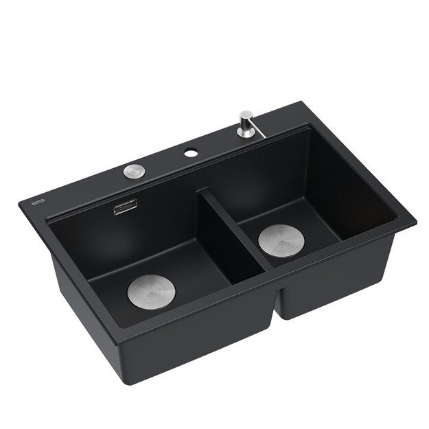 Plautuvė su dozatoriumi ir pjaustymo lenta Quadron MARC 120 HQC7650U7_BS, juoda/plieno 5