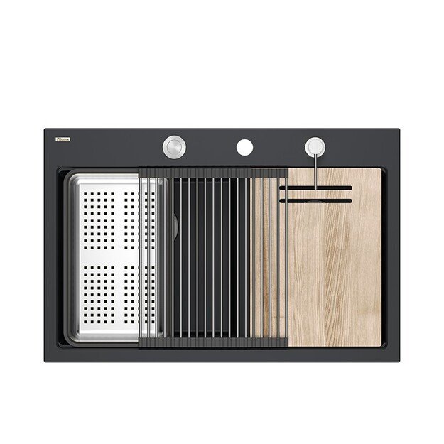 Plautuvė su dozatoriumi ir pjaustymo lenta Quadron MARC 120 HQC7650U7_BS, juoda/plieno 4