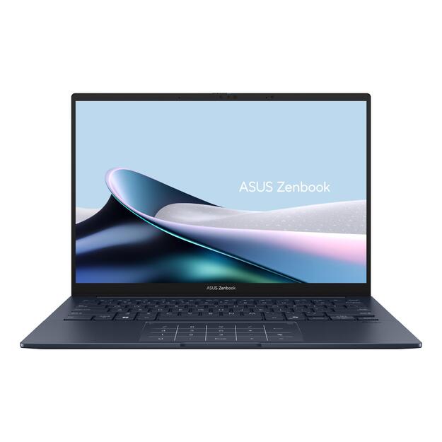 Notebook|ASUS|ZenBook Series|CPU Intel Core Ultra 7|255H|14  |2880 x 1800 pixels|Yes|RAM 32 GB|LPDDR5x-SDRAM|SSD 1000 GB|Discrete graphics Not available|On-board graphics Yes|OS installed Windows 11 Home|Colour Blue|Weight 1.2 kg|90NB14W3-M01WW0