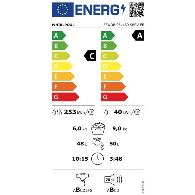 Skalbimo ma&scaron;ina su džiovinimo funkcija Whirlpool FFWDB 964489 SBSV EE, 9 kg /6 kg 4