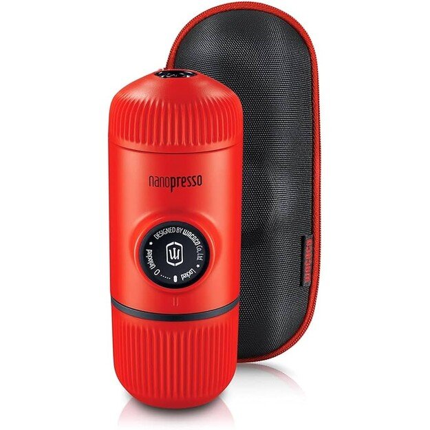 Rankinis maltos kavos aparatas su dėklu WACACO NANOPRESSO LAVA RED