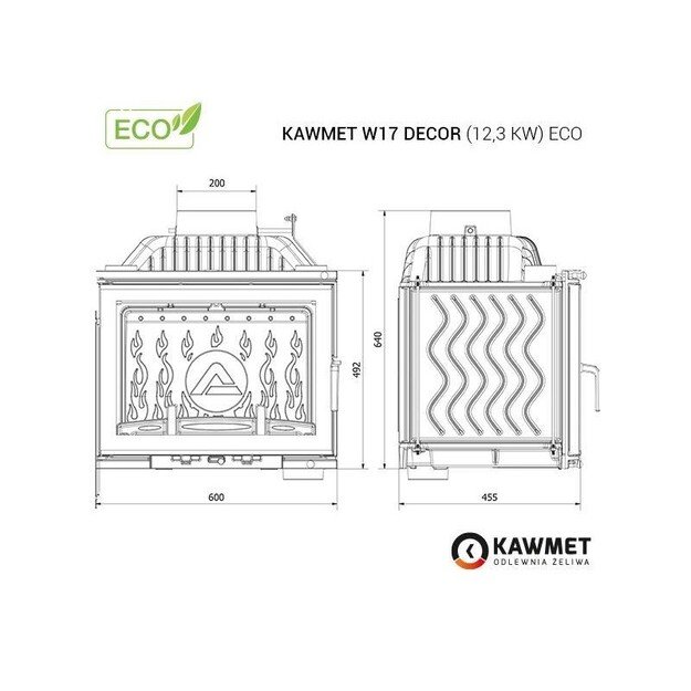 Ketaus įdėklas židiniui KAWMET W17 Decor 12,3 kW ECO