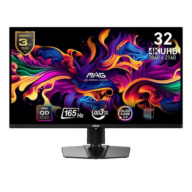 Monitor|MSI|31.5 |Gaming|Panel QD-OLED|3840x2160|16:9|165Hz|0.03 ms|Swivel|Pivot|Height adjustable|Tilt|Colour Black|MAG321UPQD-OLED