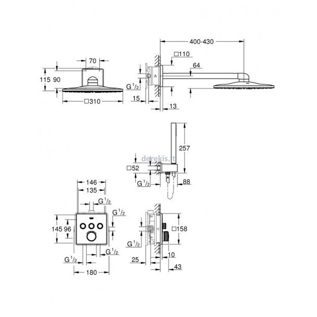 Grohe Grohtherm SmartControl Cube potinkinis termostatinis dušo komplektas, 34706000