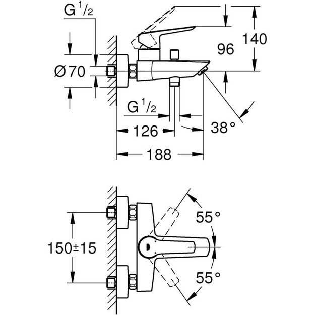 Vonios maišytuvas Grohe QuickFix Start, 24206002, chromo