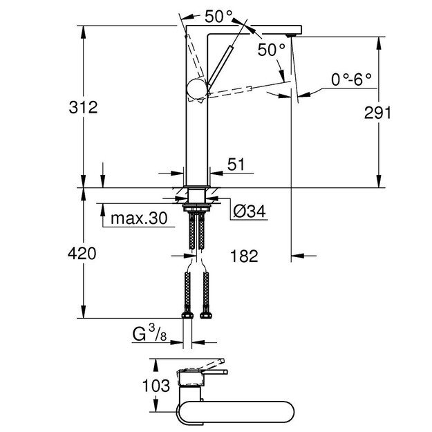 Aukštas praustuvo maišytuvas GROHE PLUS, 32618003, chromas