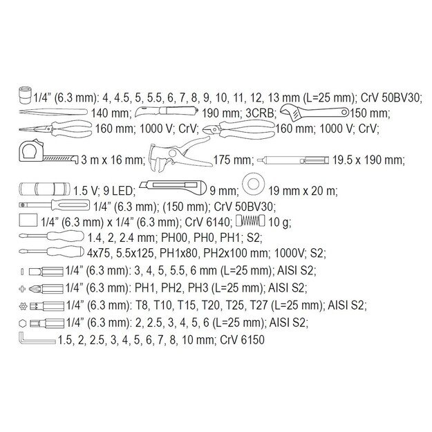 Įrankių elektrikams rinkinys Yato YT-39009, 68 vnt 1