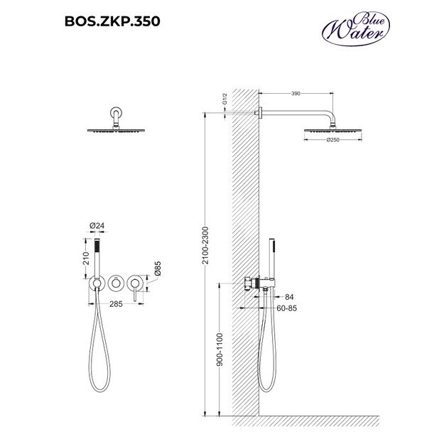 Potinkinė dušo sistema BlueWater BOSTON BOS-ZKP.350, juodas matinis 1