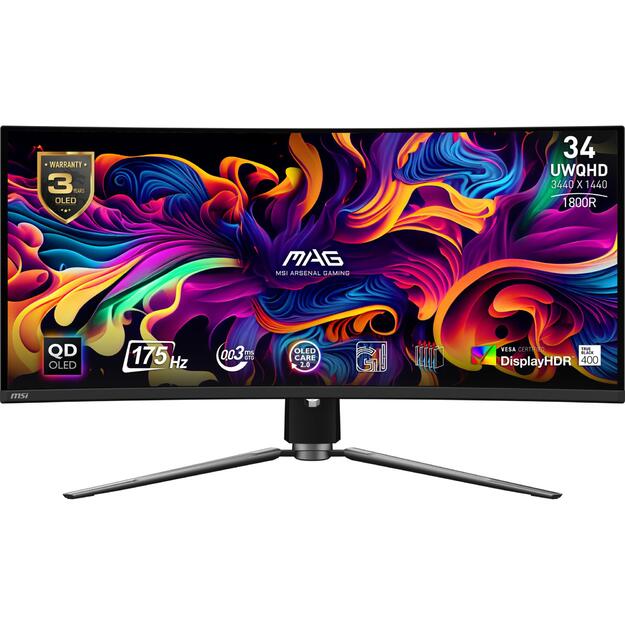 LCD Monitor|MSI|34 |Curved/21 : 9|Panel QD-OLED|3440x1440|21:9|175Hz|Matte|0.03 ms|Swivel|Height adjustable|Tilt|Colour Black|MAG341CQPQD-OLED
