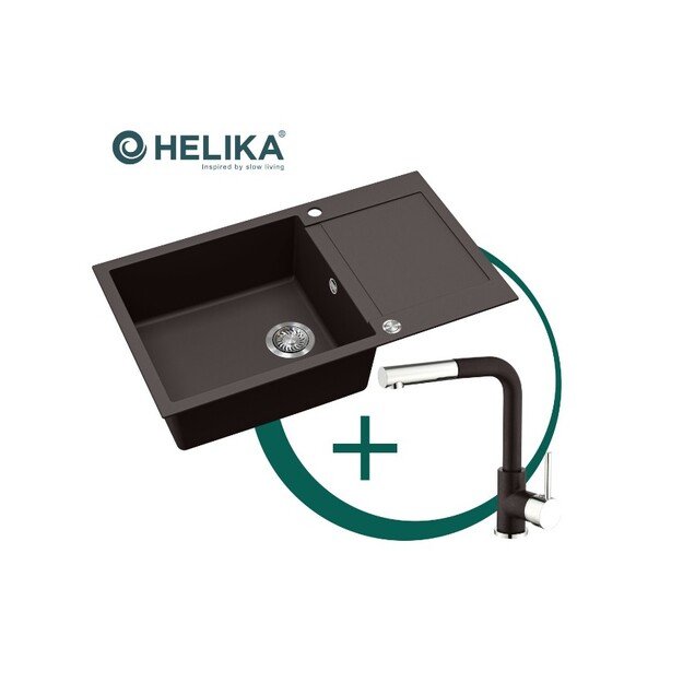 Komplektas: virtuvės plautuvė ir maišytuvas su ištraukiama žarna HELIKA SQT104-120AWP+2383-120