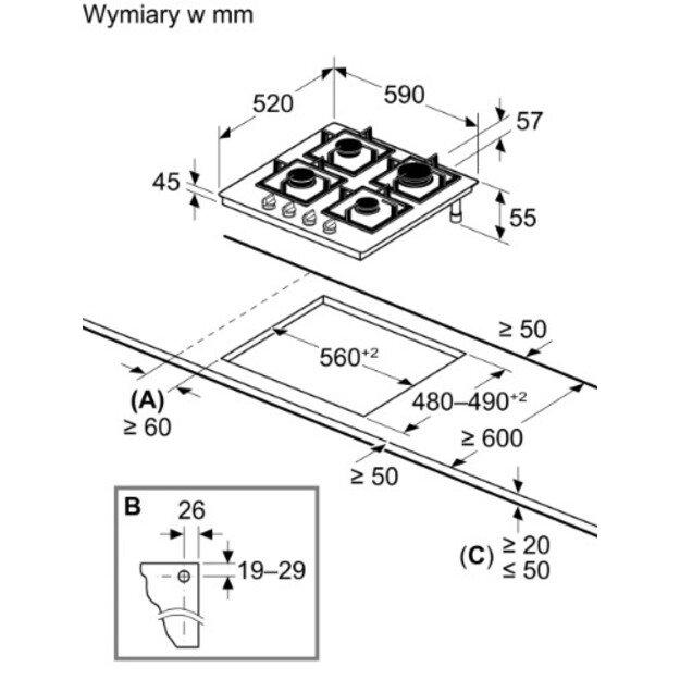 Įmontuojama dujinė kaitlentė SIEMENS iQ300, EN6B6PK40, 60 cm 2