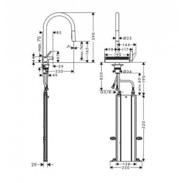 Virtuvės mai&scaron;ytuvas su i&scaron;traukiama žarna Hansgrohe Aquno Select M81, 73831000, chromo 1