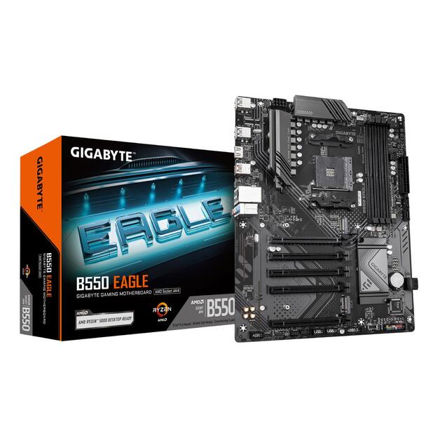 Mainboard|GIGABYTE|AMD B550|SAM4|ATX|Memory DDR4|Memory slots 4|4xPCI-Express 3.0 1x|1xPCI-Express 4.0 16x|2xM.2|1xHDMI|4xUSB 2.0|1xUSB 3.2 type B|2xUSB 3.2|1xUSB-C|1xRJ45|3xAudio port|B550EAGLE1.0