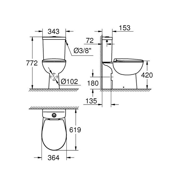Pastatomas klozetas su SoftClose dangčiu Grohe Bau Ceramic 39496000 4