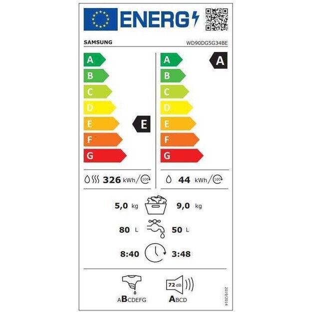 Skalbimo ma&scaron;ina su džiovinimo funkcija Samsung WD90DG5G34BELE, AI Ecobubble, 9kg 1