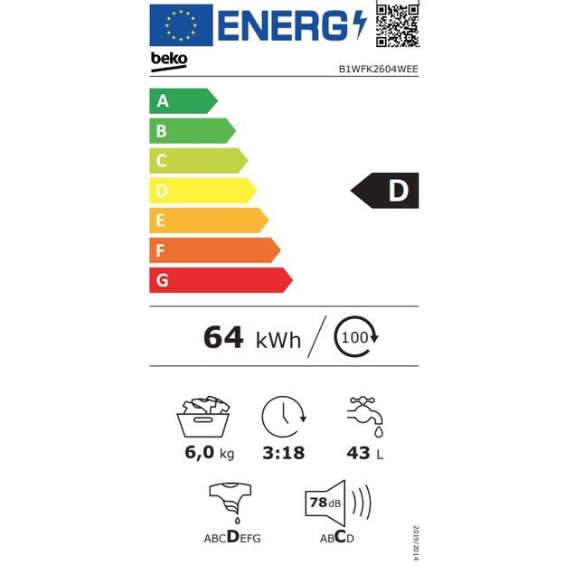 Skalbimo ma&scaron;ina Beko B1WFK2604WEE, 6 kg 1
