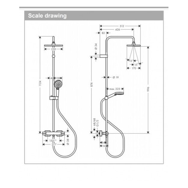 Termostatinė dušo sistema Hansgrohe Vernis Shape 230 1 Jet 26286670, juoda matinė