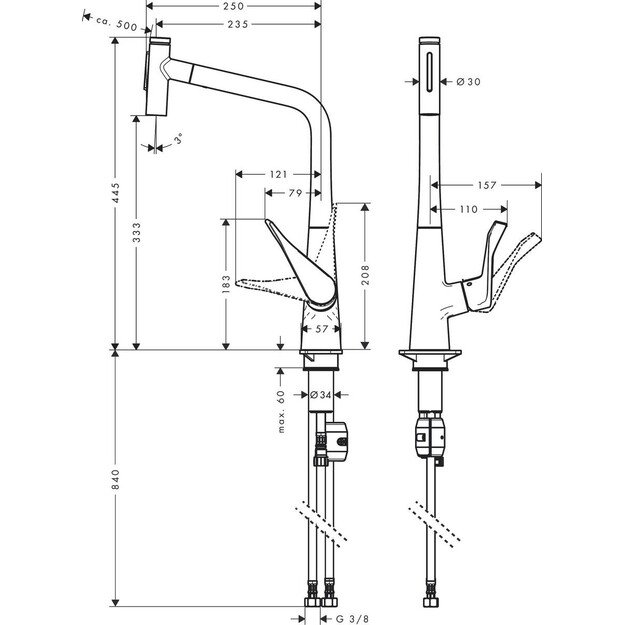 Virtuvinis maišytuvas su ištraukiama žarna Hansgrohe Metris Select M71 72833000