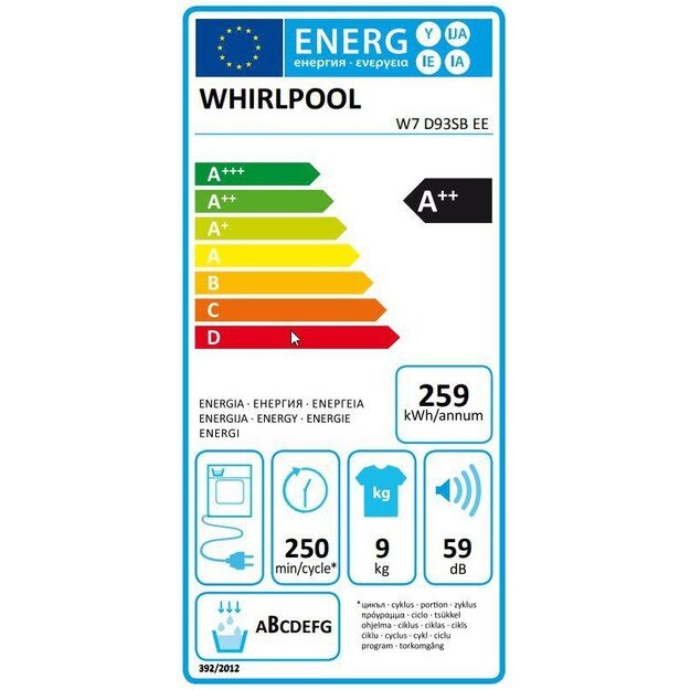 Džiovyklė Whirlpool W7 D93SB EE