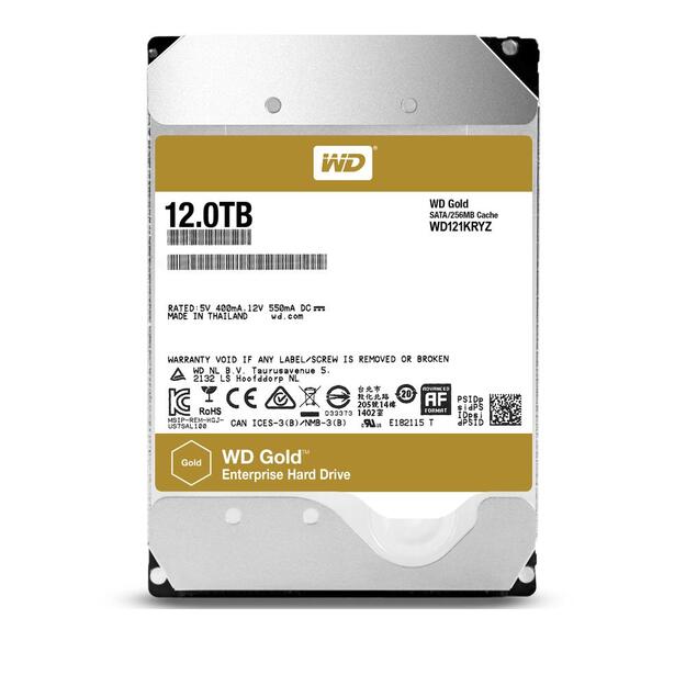 HDD|WESTERN DIGITAL|Gold|12TB|SATA 3.0|256 MB|7200 rpm|3,5 |WD121KRYZ