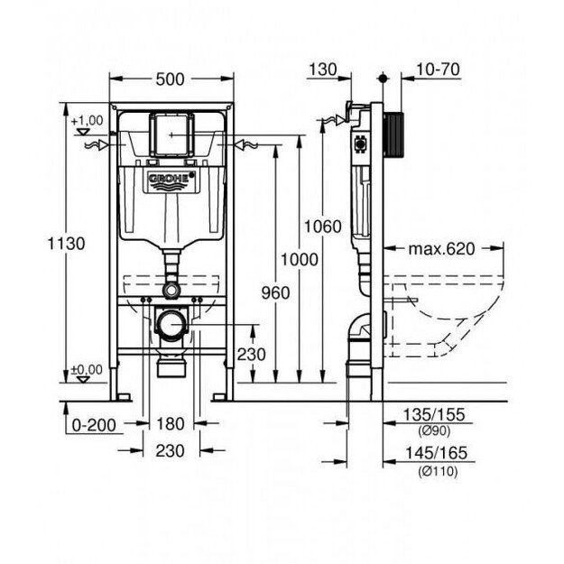 Potinkinio wc rėmo komplektas Grohe RAPID SL 39501000