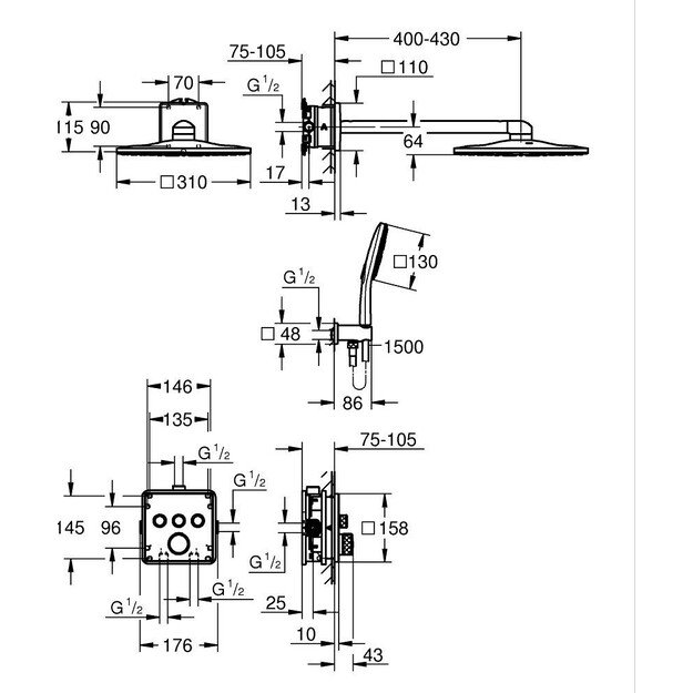 Potinkinė termostatinė dušo sistema Grohtherm SmartControl 310 34864000 2