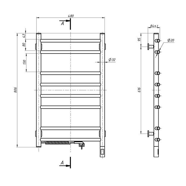 El.rank&scaron;luosčių džiovintuvas Navin Kamelia 480*800 Sensor su laikmačiu kairė 12-007133-4880 3
